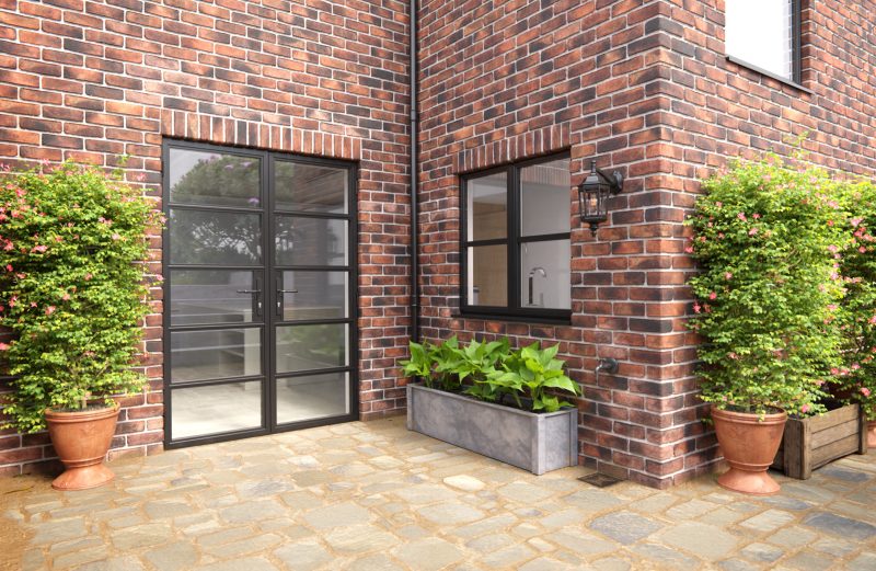 black traditional french doors